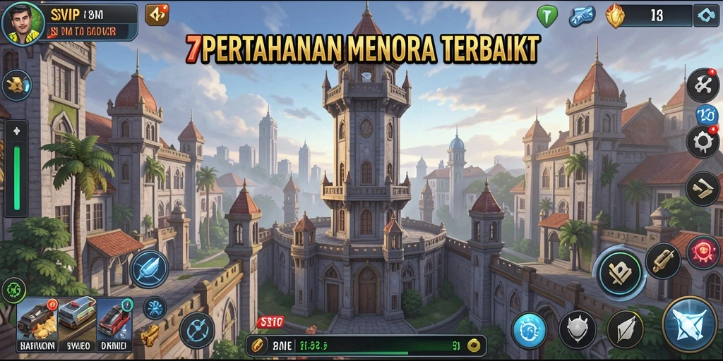 Screenshot gameplay 7SVIP yang menunjukkan aksi menara dalam Tower Defense.