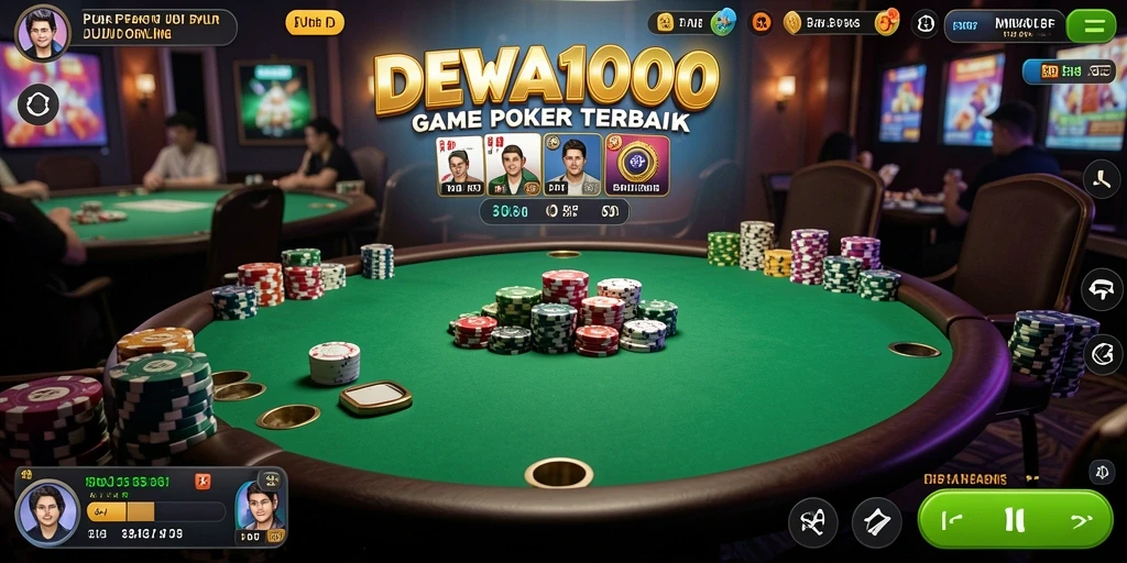 Tampilan gameplay DEWA1000 dengan suasana poker yang mendebarkan.