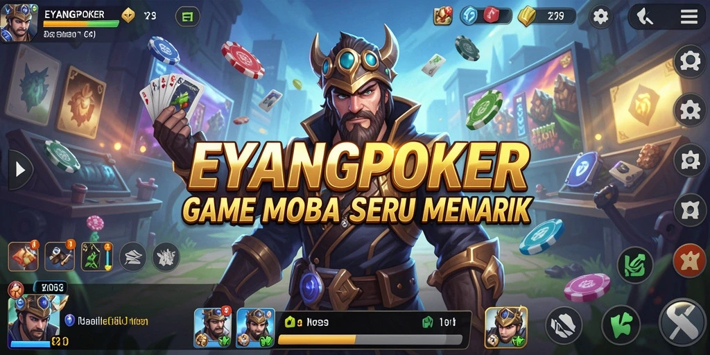 Gameplay seru EYANGPOKER dalam pertempuran tim MOBA.
