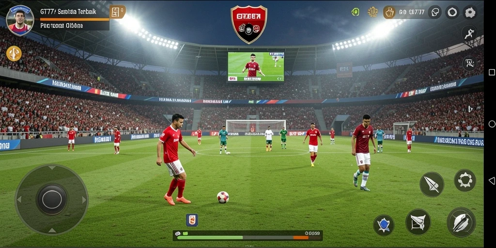 Gamplay GT777 menampilkan pertandingan sepak bola yang intens dan mendebarkan.