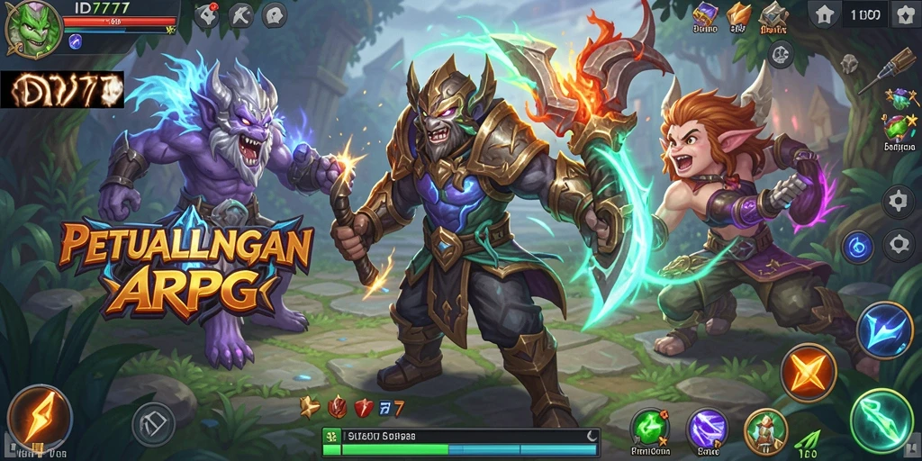 Tangkapan layar utama ID777 menampilkan aksi pertempuran ARPG yang mendebarkan.