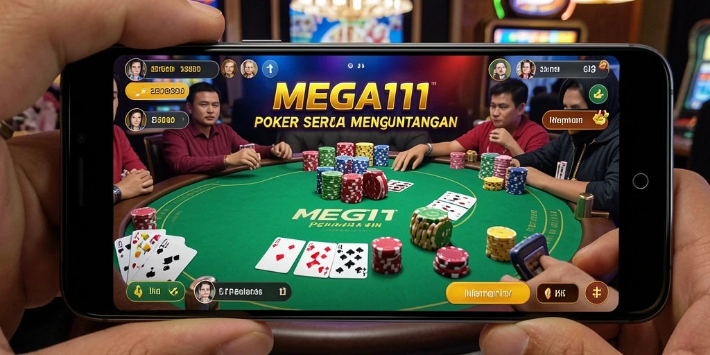 Tampilan gameplay seru di MEGA111 dengan pemain poker dari seluruh dunia.