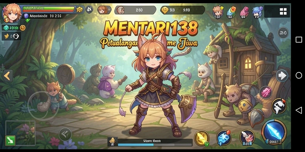 Screenshot gameplay MENTARI138 yang menampilkan karakter dan latar belakang anime.