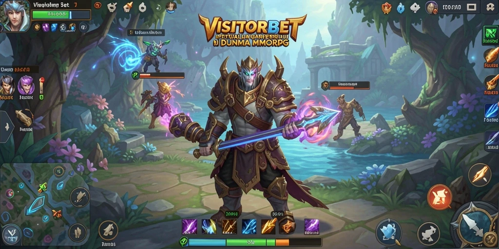 Tangkapan layar gameplay VISITORBET yang menunjukkan pertarungan dan eksplorasi dunia MMORPG.