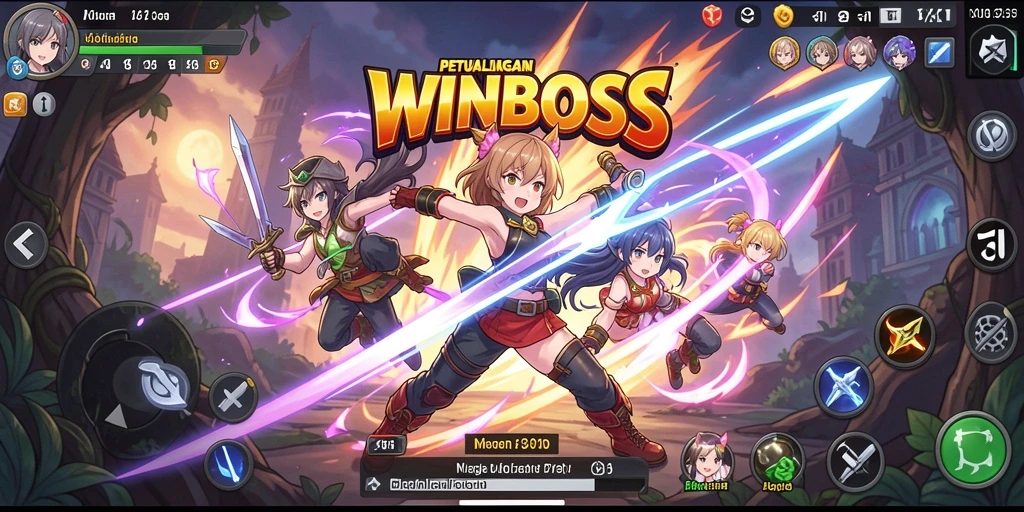 Gameplay WINBOSS yang penuh warna dan karakter anime menarik.